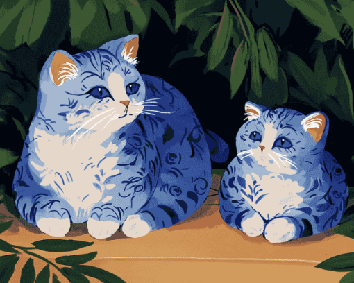 Blue Cat Figures Diamond Painting