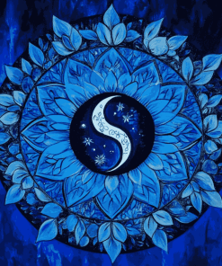 Blue Mandala Yin Yang Roses Diamond Painting