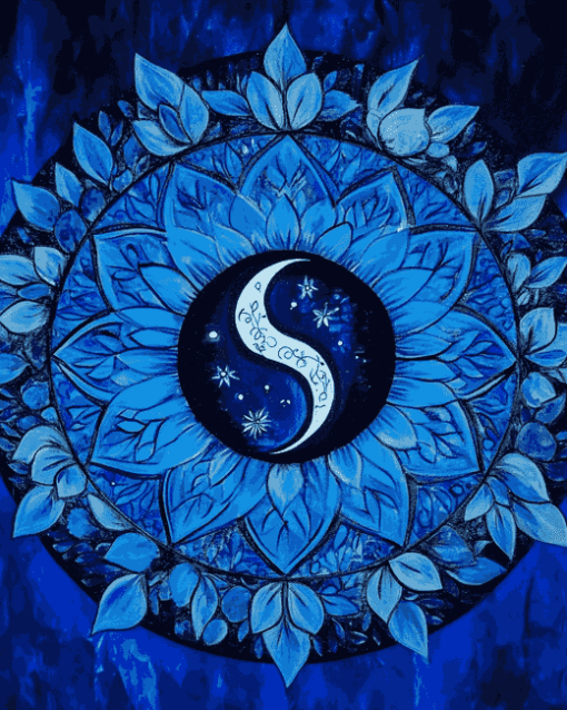 Blue Mandala Yin Yang Roses Diamond Painting