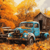 Blue Truck Fall Landscape Diamond Painting