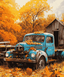 Blue Truck Fall Landscape Diamond Painting