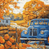 Blue Trucks and Fall Leaves Diamond Painting