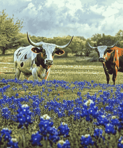 Bluebonnets and Longhorns Diamond Painting