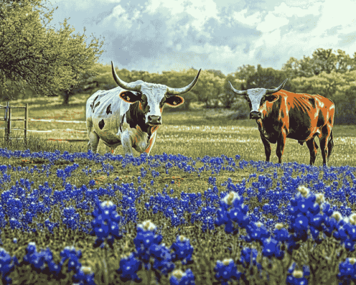 Bluebonnets and Longhorns Diamond Painting