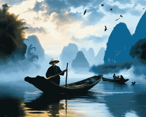 Boat Journey in Guilin Diamond Painting