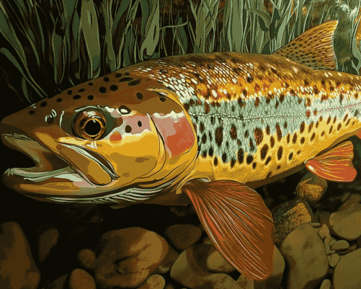 Brown Trout Fish Close-Up Diamond Painting