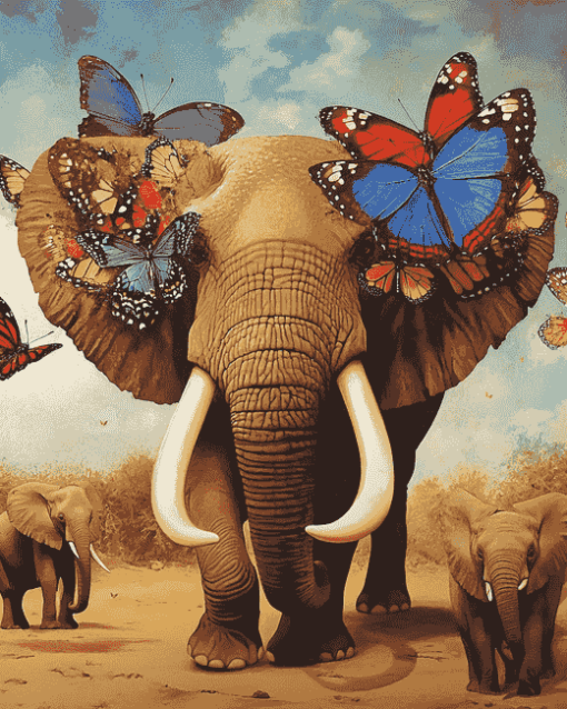 Butterflies and Elephants Diamond Painting