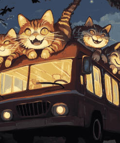 Cat Bus Fantasy Diamond Painting