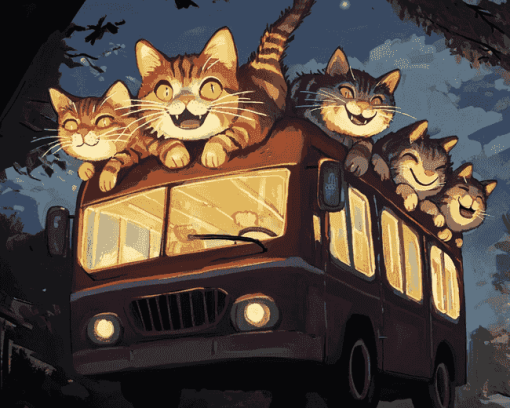 Cat Bus Fantasy Diamond Painting