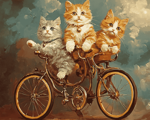 Cat Kittens Bicycle Diamond Painting