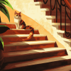 Cat On Stairs Kitty Diamond Painting