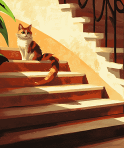 Cat On Stairs Kitty Diamond Painting