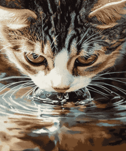 Cat Water Drinking Diamond Painting