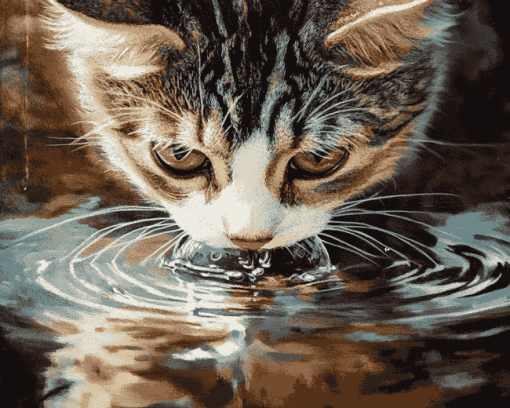 Cat Water Drinking Diamond Painting