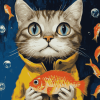 Cat With Fish Diamond Painting