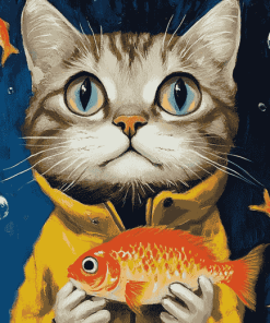 Cat With Fish Diamond Painting