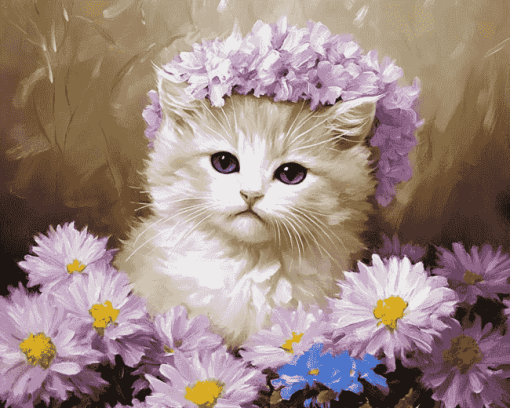 Cat and Floral Diamond Painting