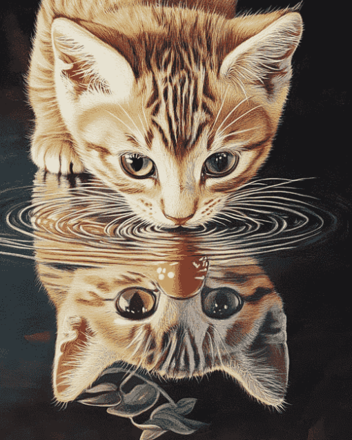 Cat and Kitten Reflection Diamond Painting