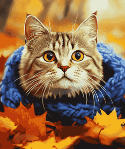 Cat and Leaves Diamond Painting