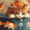 Cat with Fish Diamond Painting