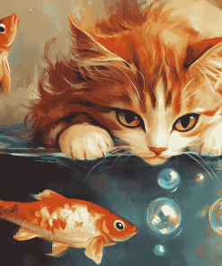 Cat with Fish Diamond Painting