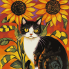 Cat with Sunflowers Diamond Painting