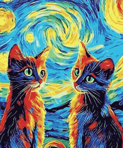 Cats Van Gogh Colorful Kittens Diamond Painting