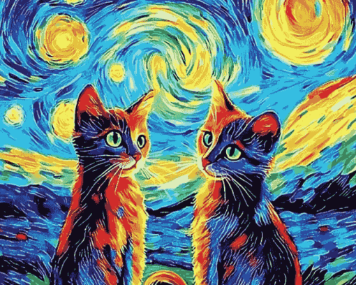 Cats Van Gogh Colorful Kittens Diamond Painting