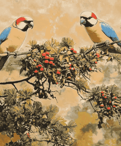 Cedar Tree with Birds Diamond Painting