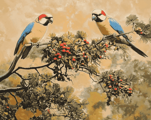 Cedar Tree with Birds Diamond Painting