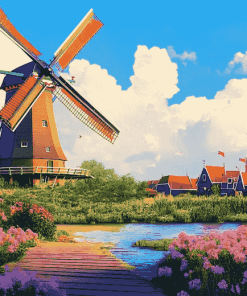 Charming Dutch Windmills Diamond Painting