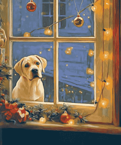 Christmas Puppies in Window Diamond Painting