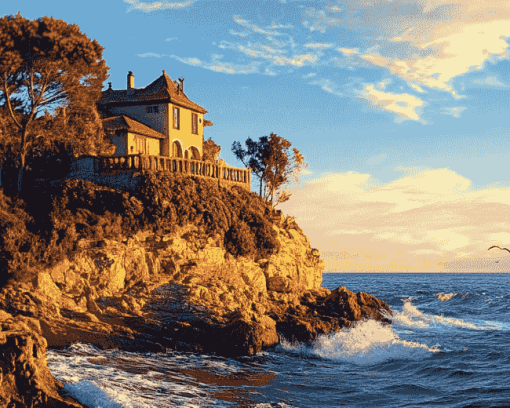 Cliffside Beach House Diamond Painting