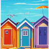 Colorful Cartoon Beach Huts Diamond Painting