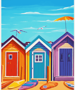 Colorful Cartoon Beach Huts Diamond Painting