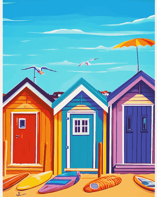 Colorful Cartoon Beach Huts Diamond Painting