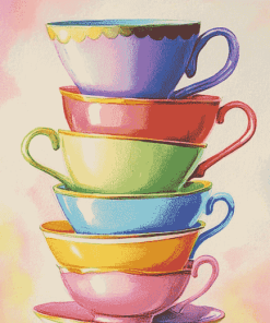 Colorful Cartoon Teacups Diamond Painting