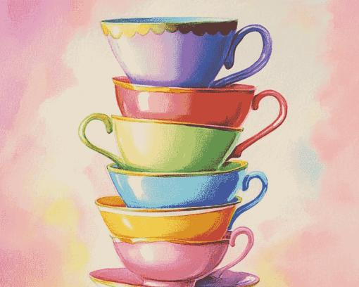 Colorful Cartoon Teacups Diamond Painting