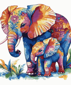 Colorful Elephant Family Diamond Painting