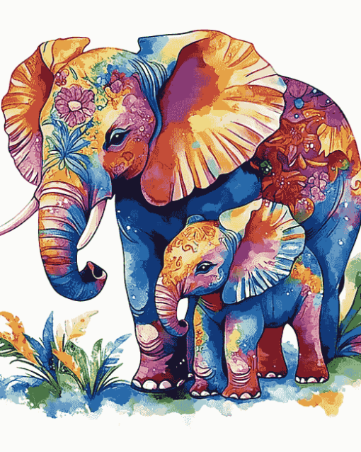 Colorful Elephant Family Diamond Painting