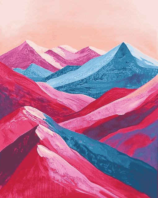 Colorful Red Mountains Landscape Diamond Painting