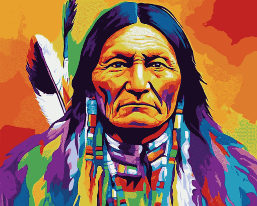 Colorful Sitting Bull Native Art Diamond Painting