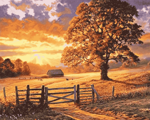 Country Landscape Sunset Diamond Painting