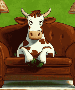 Cow on Couch Cartoon Diamond Painting