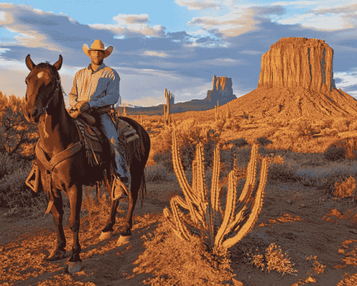 Cowboy Horse Riding in Arizona Diamond Painting