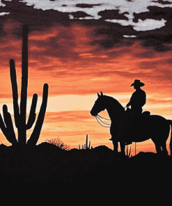 Cowboy Silhouette in Arizona Sunset Diamond Painting