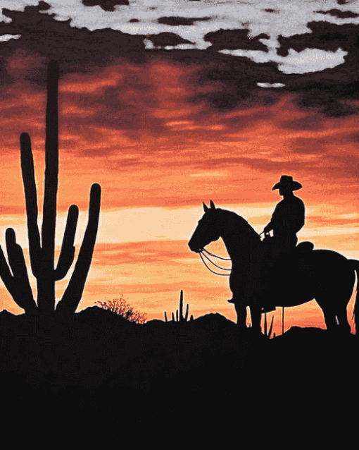 Cowboy Silhouette in Arizona Sunset Diamond Painting