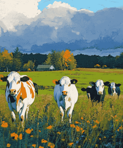 Cows in Autumn Landscape Diamond Painting