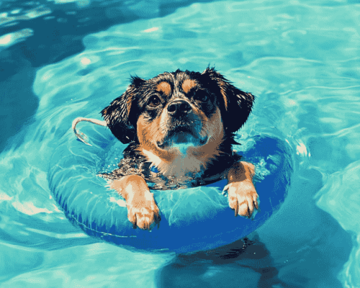 Cute Puppy By The Pool Diamond Painting