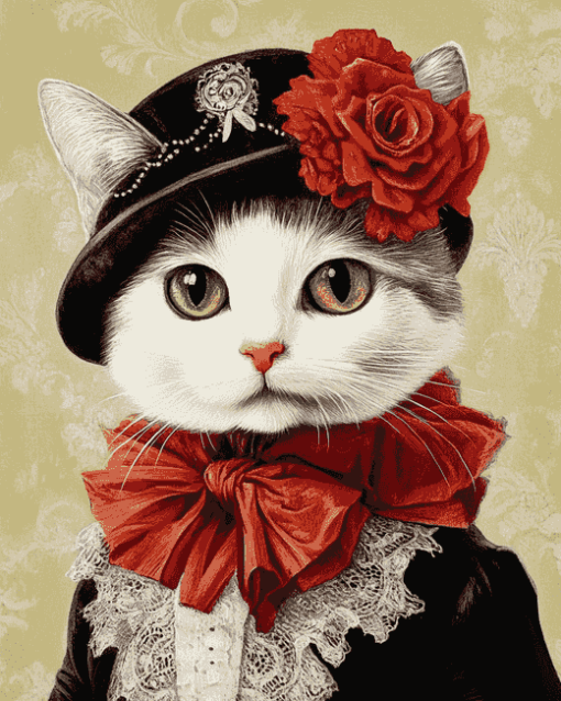 Cute Victorian Kitty Diamond Painting